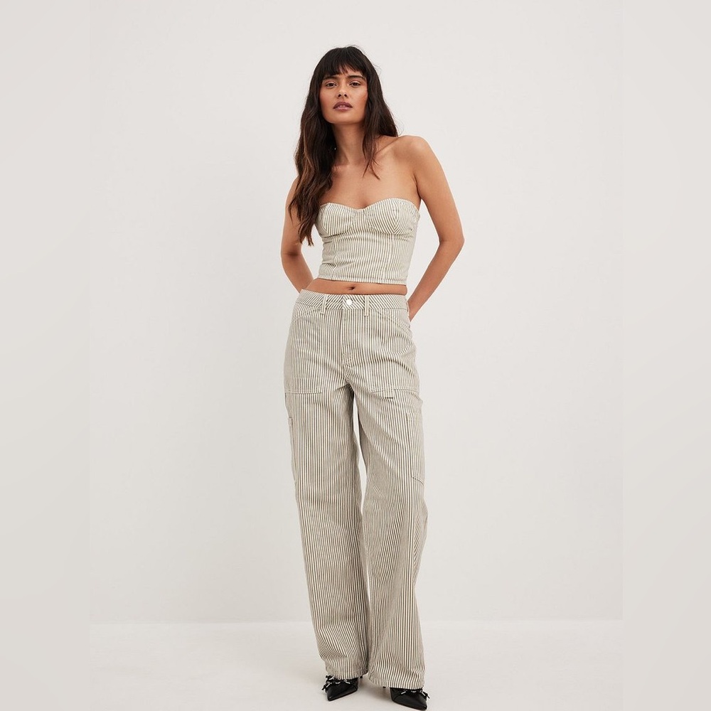 NA-KD Striped Cargo Denim Top and Mid Waist Jeans